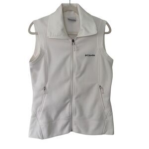 Columbia White Fleece Zip Up Vest Women’s Size L Large Outdoor Hiking Layer